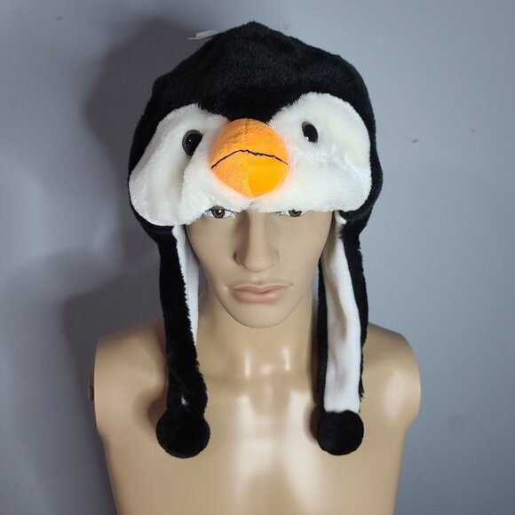 Penguin Fuzzy Stuffed Plush Animal Cap Hat w/ Earmuff Protection Unisex - Picture 1 of 5